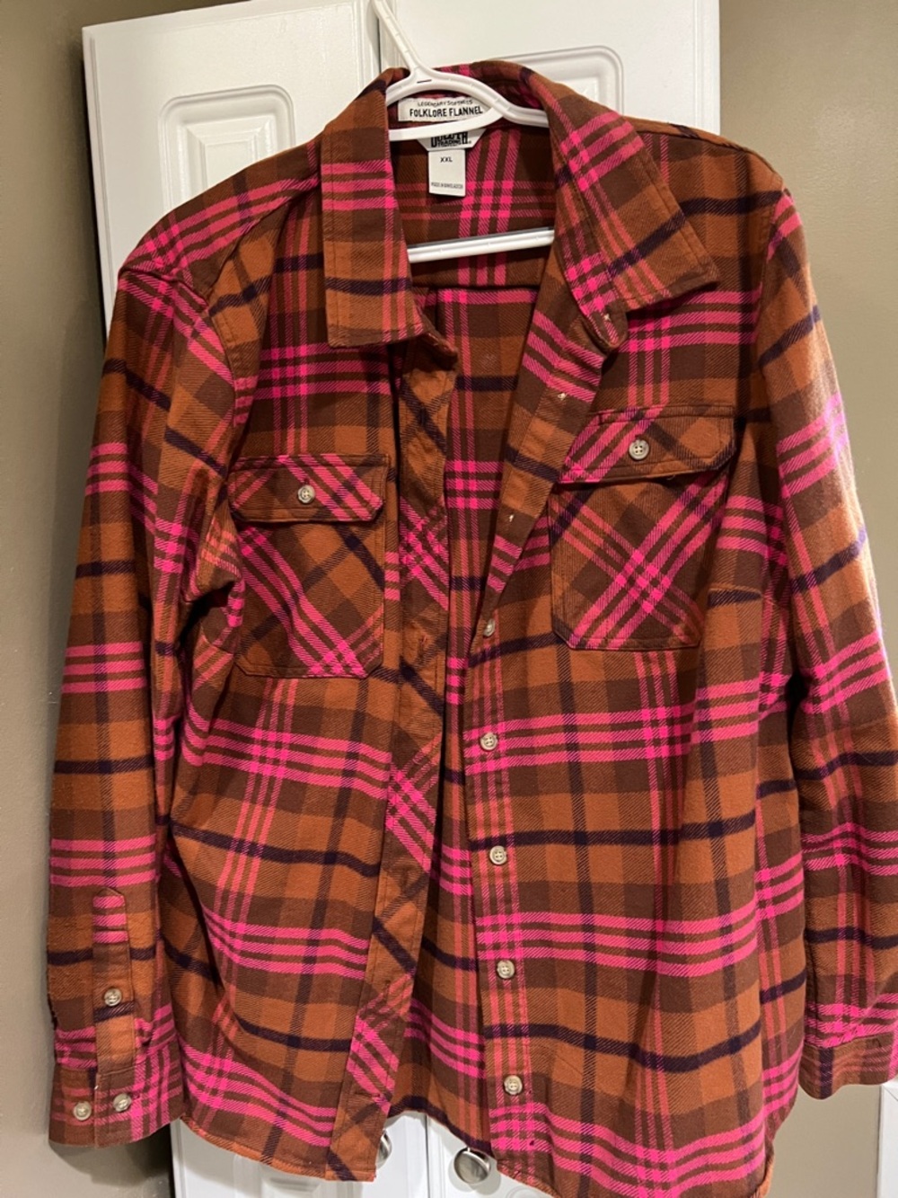 Duluth Trading Co Brown Plaid Button-Down Shirt with Pink Accents